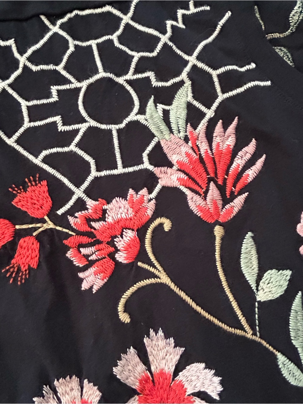 Johnny Was Clara Raw Detail Swing Floral & Bird Embroidered Black Tee NWT SZ M - Picture 7 of 14